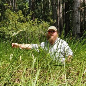Ed O'Daniels in the middle of a patch of invasive cogongrass.